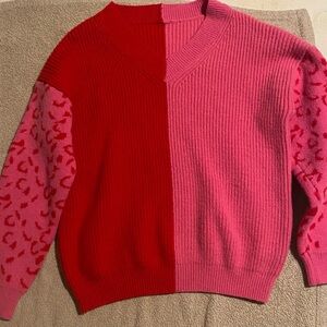 Colorblock Red and Pink Sweater